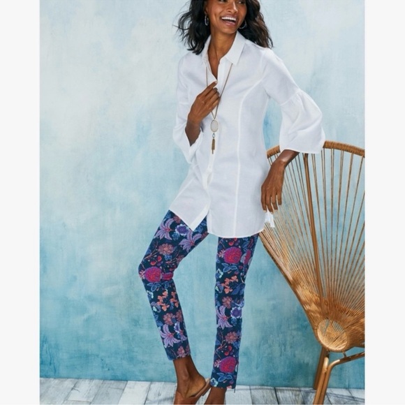 Soft Surroundings Della Ankle Zip Pants Jacobean Floral Size L 14/16 Pull On - Picture 1 of 14